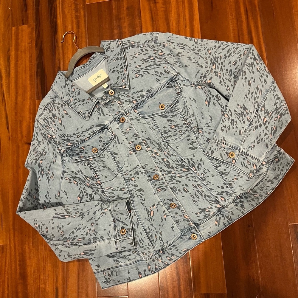Jessica Simpson Denim Jacket Leopard Animal Print Light Wash Jean Plus Size 3X